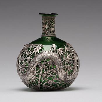 A Chinese silver mounted glass bottle, Shanghai, 1910's.