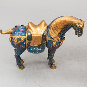 A pair of Chinese cloissoné horses, 20th Century.