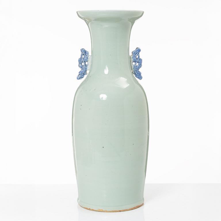 A large Chinese blue and white on celadon ground vase, early 20th century.