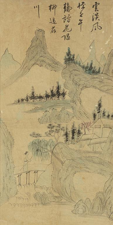 Oidentifierad konstnär, fyra stycken målningar, tusch och akvarell på papper, Korea, omkring 1900.