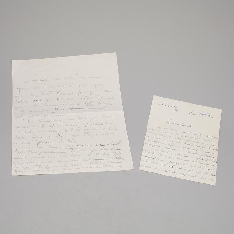 KUNGLIGA BREV, 2 st, Arvprins Gustaf Adolf av Sverige resp Prins Gottfried Hohenlohe-Schillingsfürst. Dec 1930.