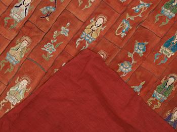 TEXTIL/DHOTI, broderat siden. Tibet, omkring 1900.