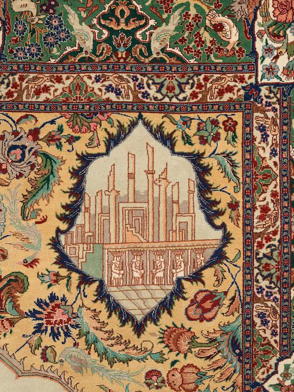 Matto, old Tabriz part silk figural, ca 263,5 x 177 cm.