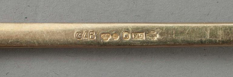 MOCKASKEDAR, 12 st, förgylld silver, GAB Stockholm. Tot. vikt ca 117,5 g.