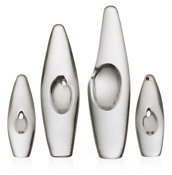 903. A set of four Timo Sarpaneva 'Orkidea' glass art objects, Iittala, Finland.