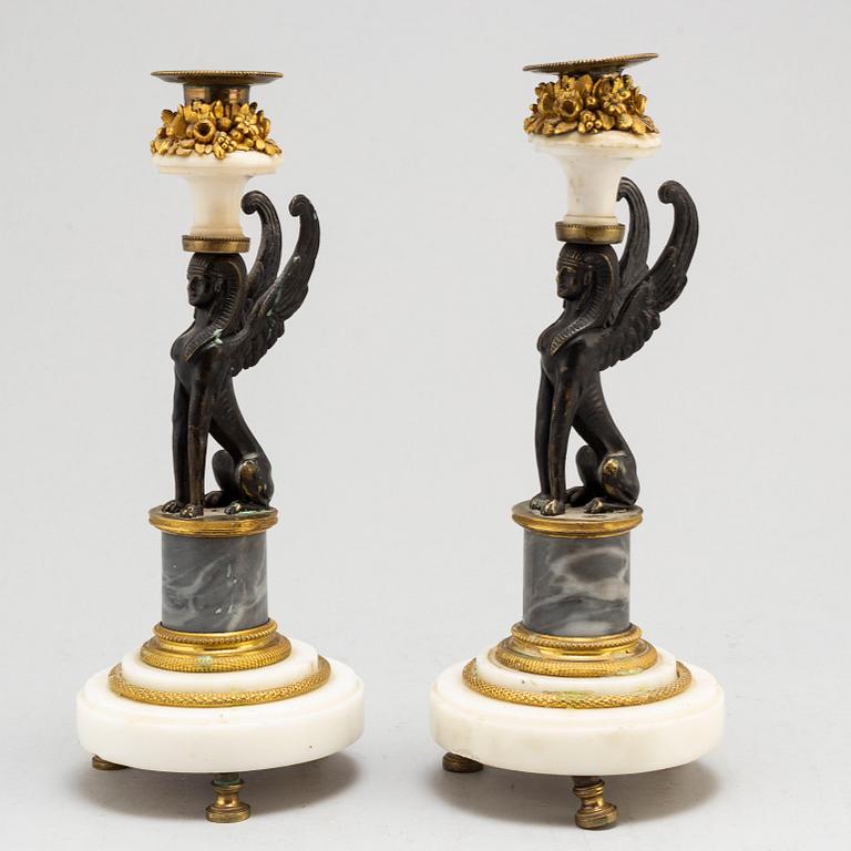 A pair of late Gustavian candlesticks, circa 1800.