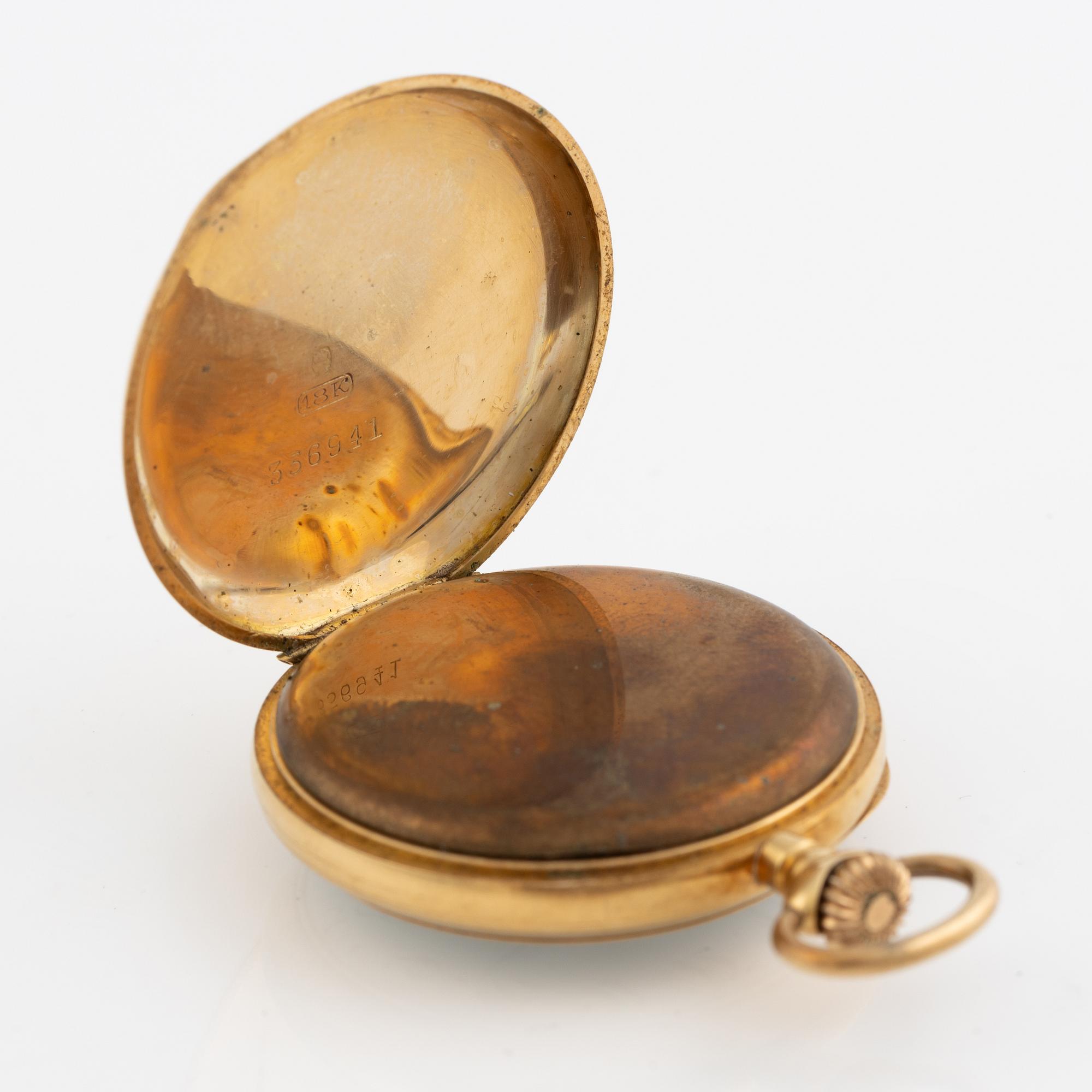 Pocket watch, 18K gold, 33 mm.