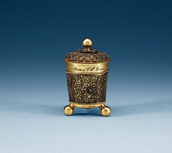 871. A Swedish 18th century parcel-gilt filigree beaker and cover, makers mark of Johan Friedrich Straub, Karlstad (-1674-1713).