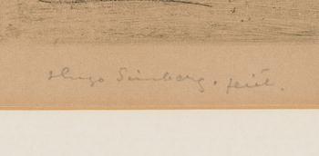 Hugo Simberg, linjeetsning och torrnål, signerad fecit.