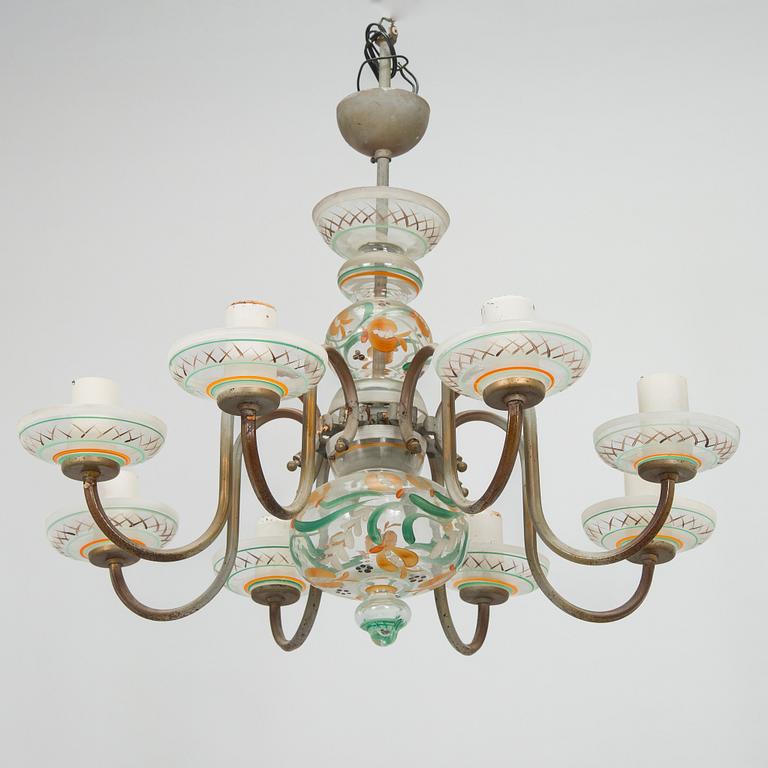 Paavo Tynell, A 1940s '1752/8' chandelier, for Taito and Kauklahden Lasitehdas. Finland.