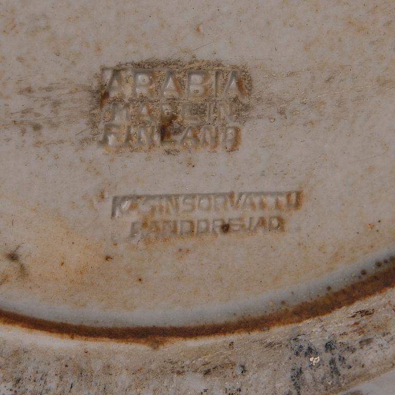 TOINI MUONA, KERAMIIKKA LATTIAUURNA. Sign. TM. Arabia, 1940-luku.