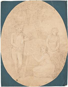 476. Angelica Kauffman Circle of, A Young Gentleman and two Young Ladies with a decorated Box.