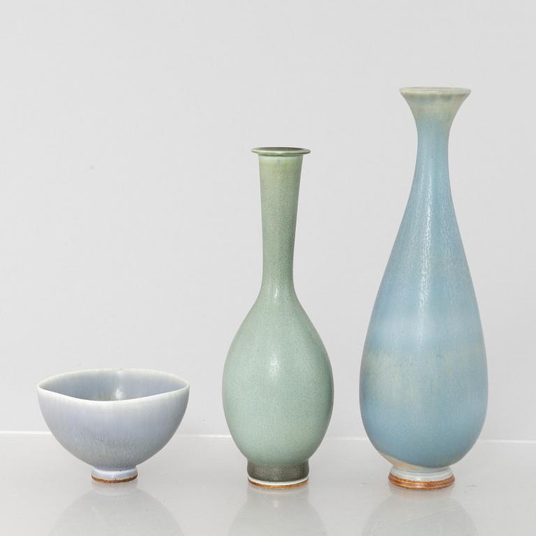 Berndt Friberg, two stoneware vases and a bowl, Gustavsberg Studio.