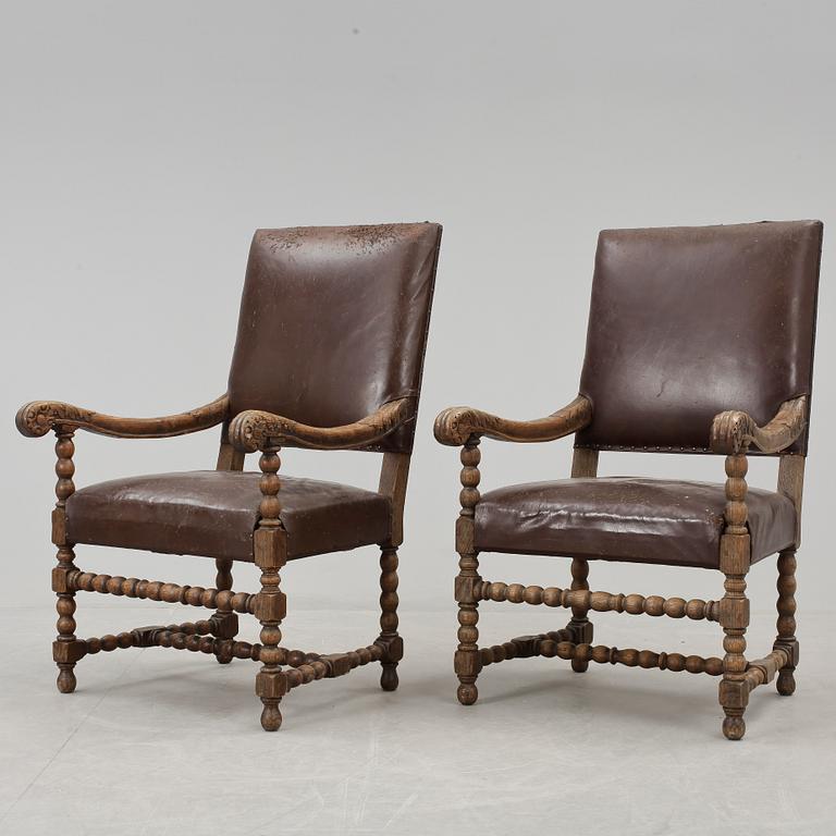 KARMSTOLAR, ett par, barockstil, 1800-talets andra hälft.