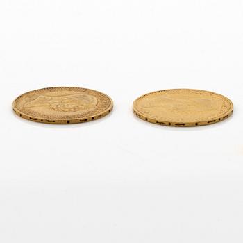 Gold coins 2 pcs, Austria, 10 Corona 1846-1908.