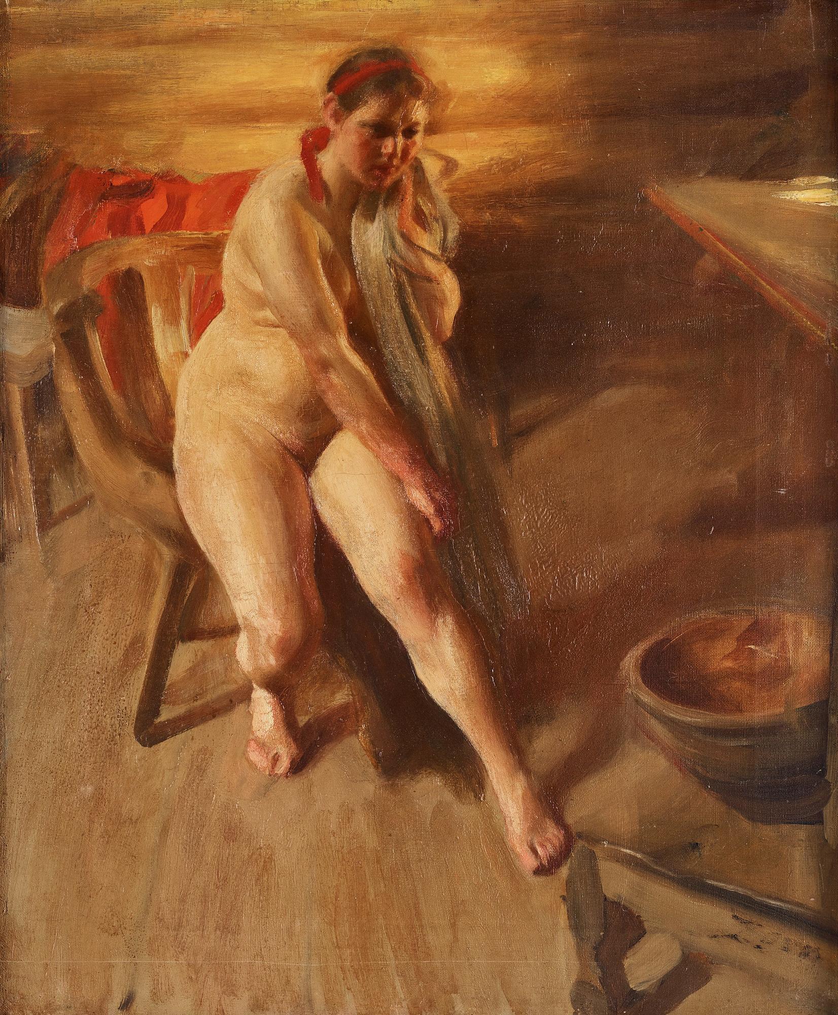 Anders Zorn, "Omorgnad - interiör med naken kulla, Örjas Ida".
