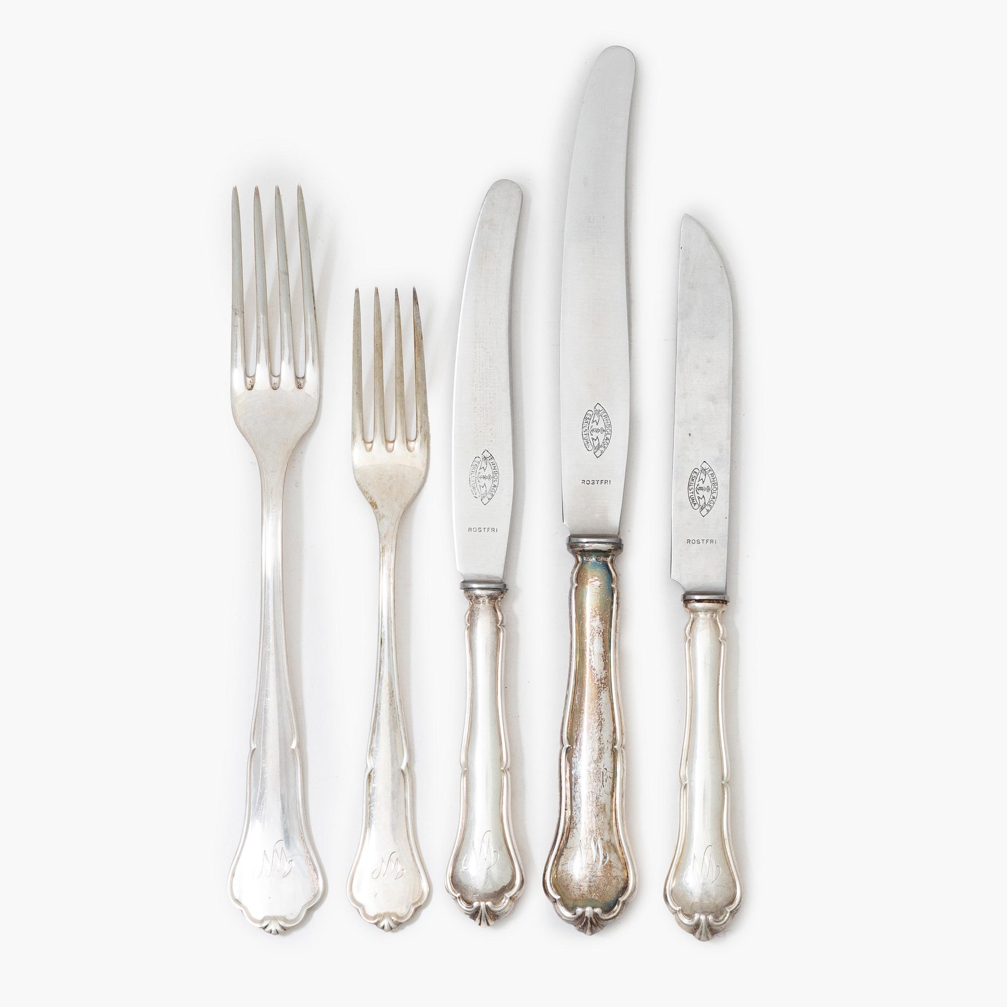 Bestickuppsättning, silver, 56 delar, C.G.Hallberg samt JMJ, Göteborg, 1928-1952.