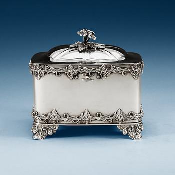 716. A Swedish 19th century silver sugar-casket, makers mark of Gustaf Möllenborg, Stockholm 1845.
