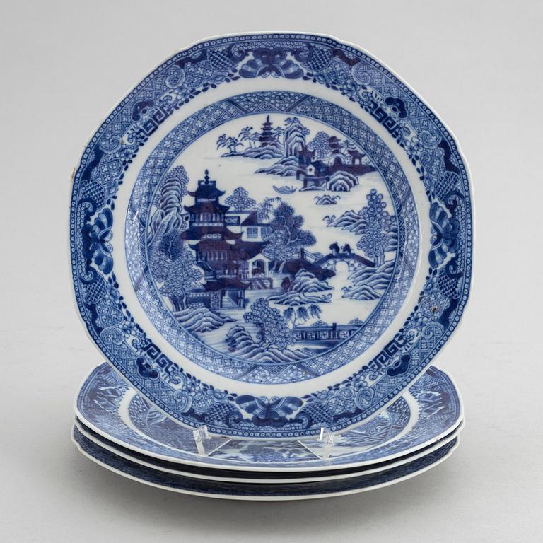 A set of four blue and white dishes, Qing dynasty, Qianlong (1736-95).