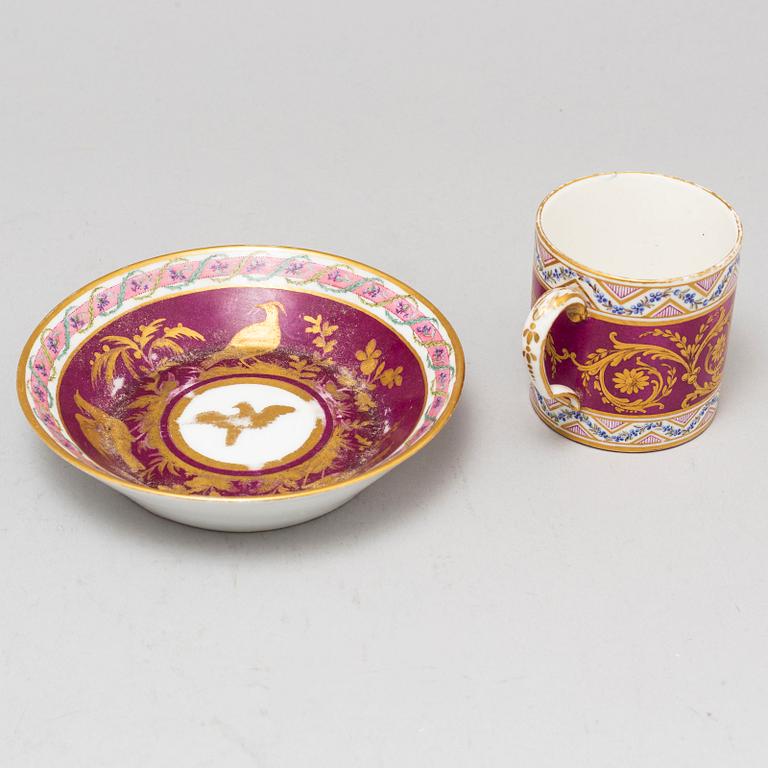 A French cup and saucer, 19th century, with a Sevre like mark.