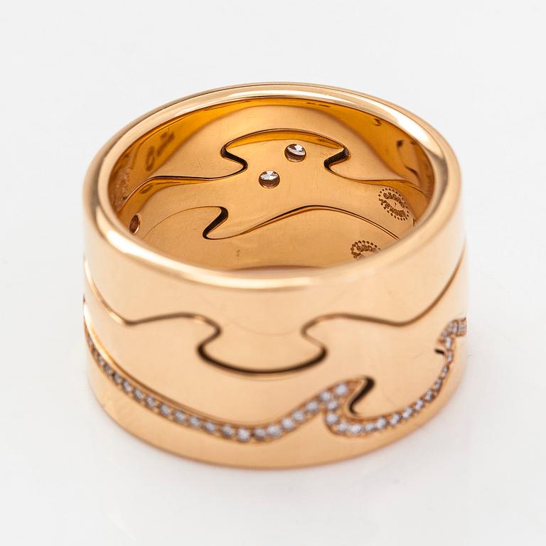 Georg Jensen, an 18K rosegold 3-piece 'Fusion' ring, with diamonds tot. approx 0.34 ct.