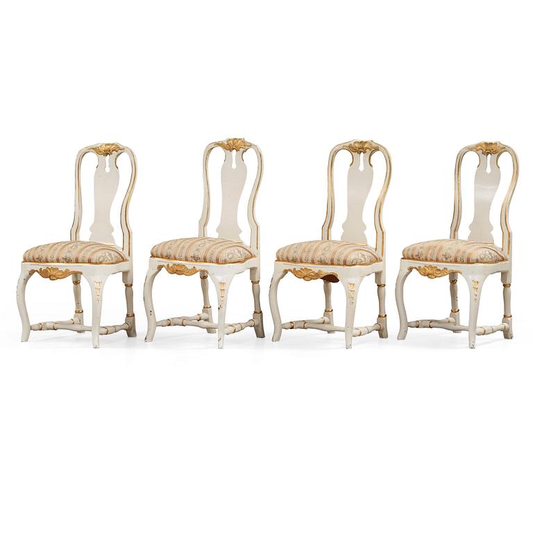 Four Swedish Rococo 18th century chairs.