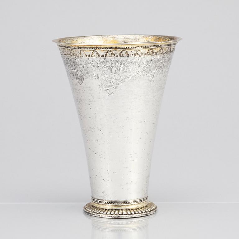 A Swedish parcel-gilt silver beaker, mark of Bengt Collin, Uppsala (1699-1755).