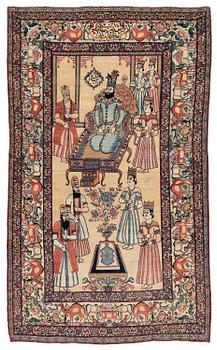 505. An antique Kerman Raver rug, South Persia, signed c. 238 x 143 cm.