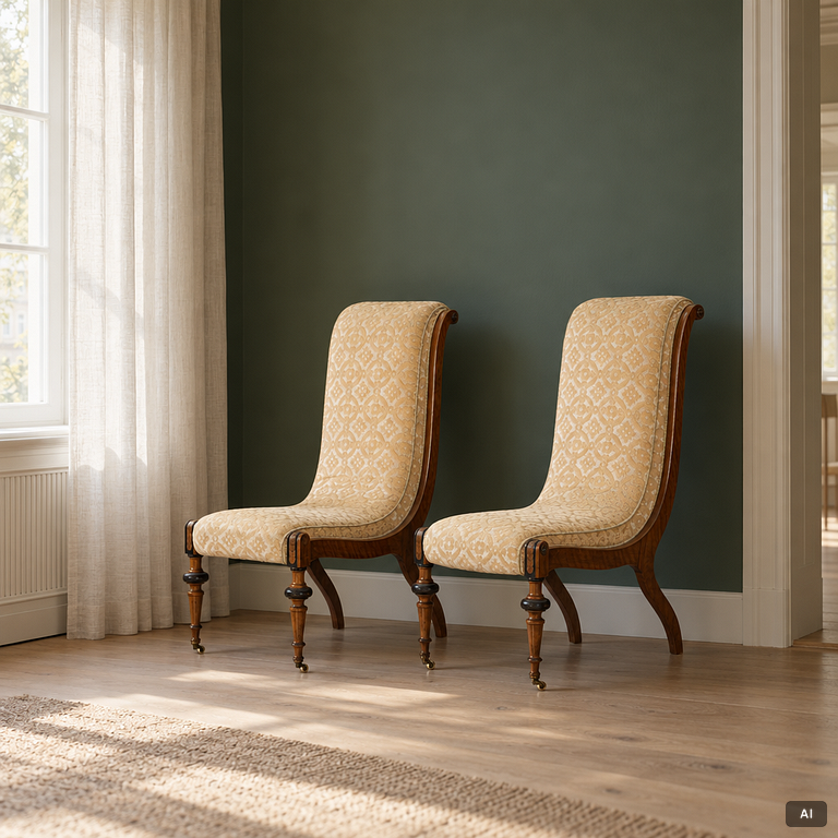 Swan-neck chairs, a pair, circa 1850.