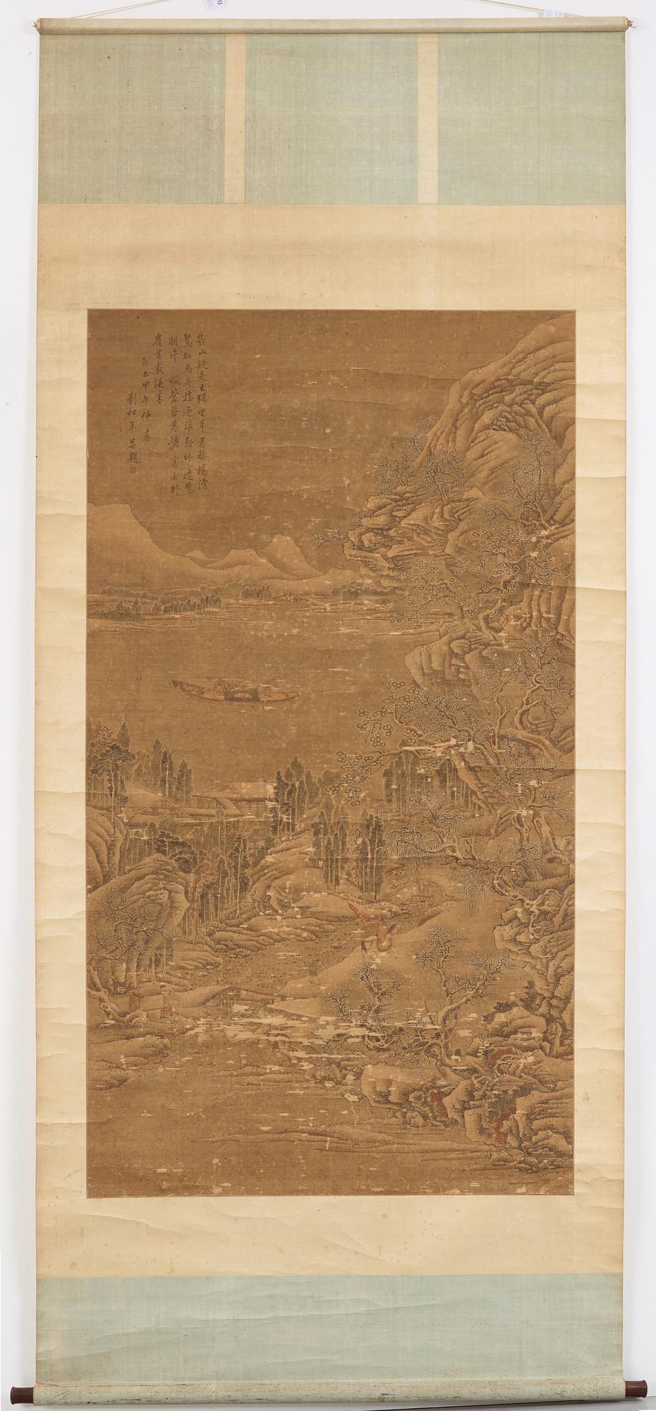 RULLMÅLNING, berg och flodlandskap i Liu Songnian's (1155-1218) stil, Qingdynastin, 1800-tal.