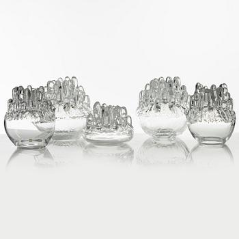 Göran Wärff, five glass sculptures/candle holders, 'Polar', Kosta.