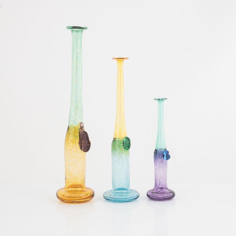 Bertil Vallien, three vases, "Wind Pipe", Kosta Boda, Sweden.