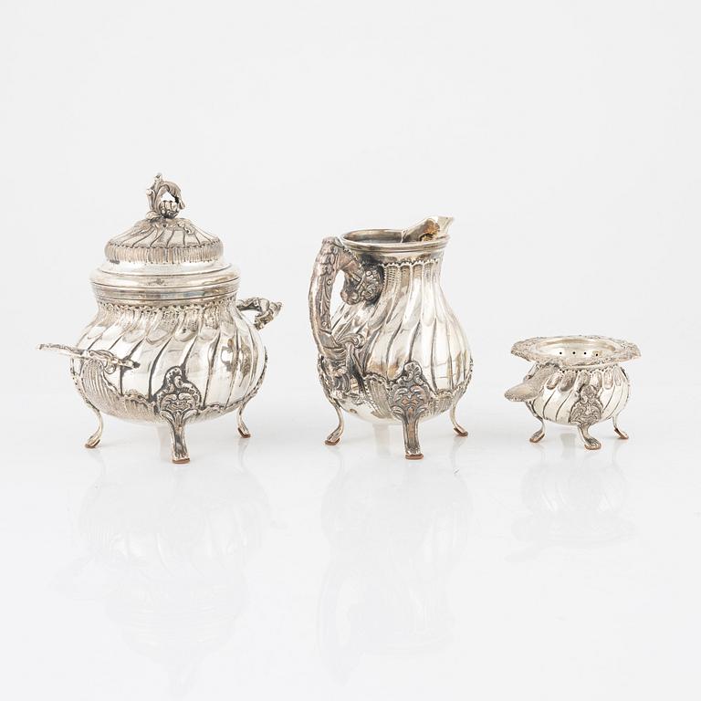 Te- och kaffeservis, 6 delar, silver, Spanien, rokokostil.