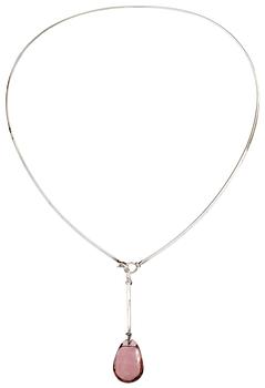 Vivianna Torun Bülow-Hübe, A Torun Bülow Hübe silver necklace with glass pendant, made in her own workshop 1960's. Marked TORUN.