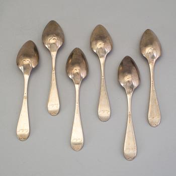 JOHAN CARLSSONS änka, Norrköping 1836, Matskedar, 6 st, silver.