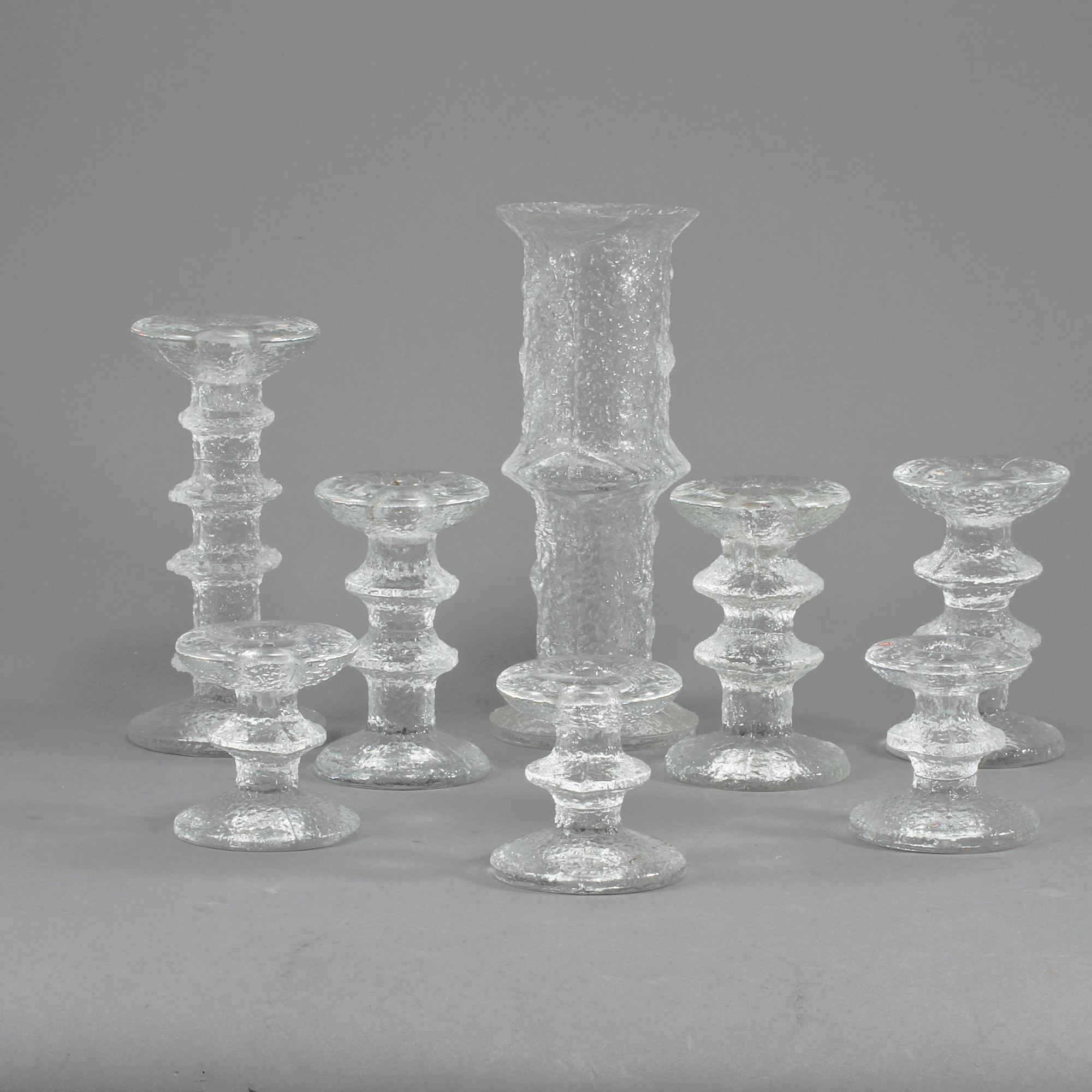 LJUSSTAKAR, 7 st, SAMT VAS, glas, "Festivo", Timo Sarpaneva, Iittala.