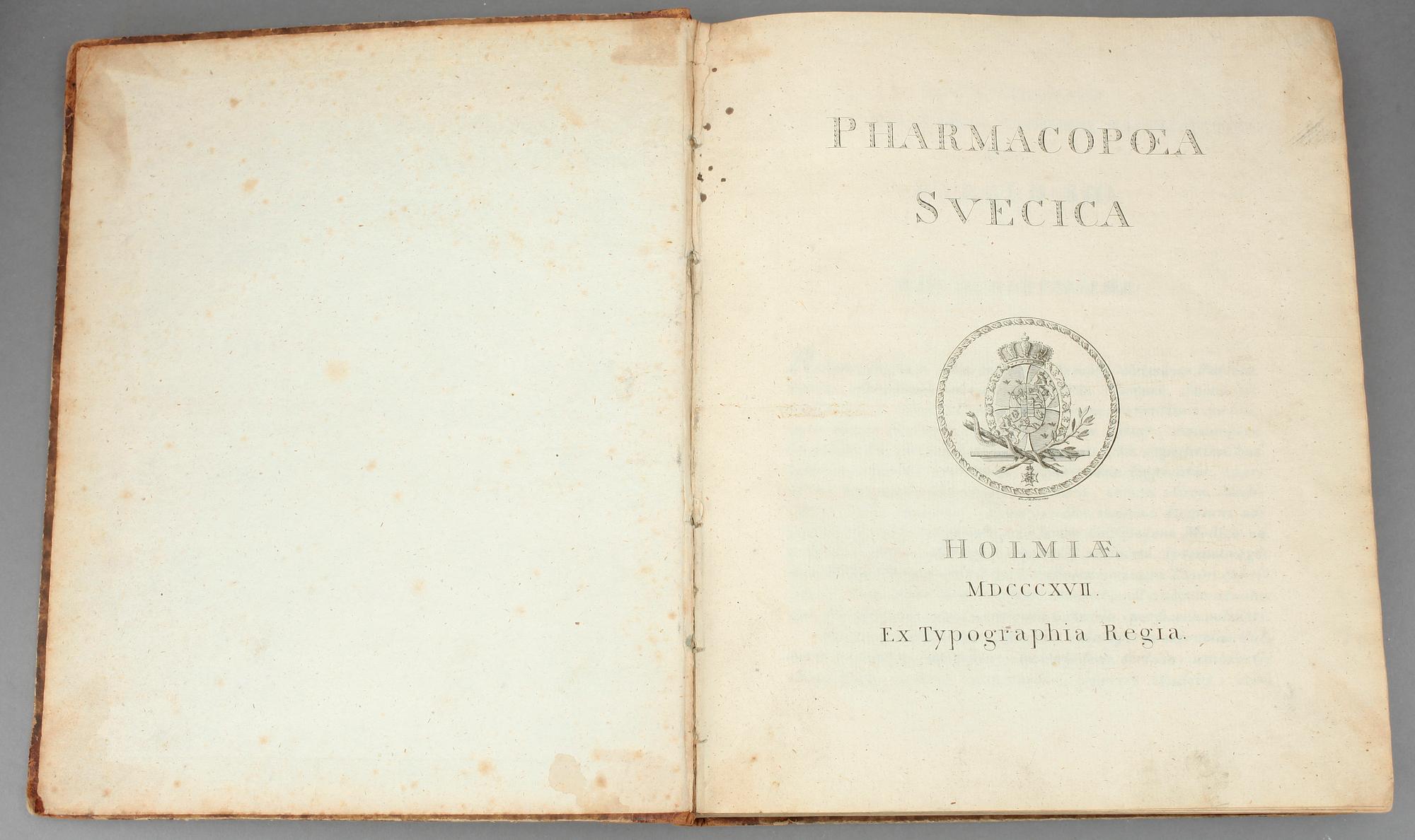 FARMAKOPÉER, 2 st, Pharmacopoea Svecia, Stockholm 1817 resp 1845.