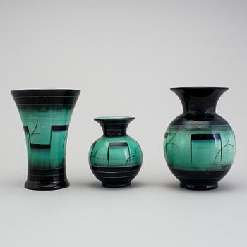 3 vases of the "V series", by Ilse Claesson for Rörstrand, 1930´s.