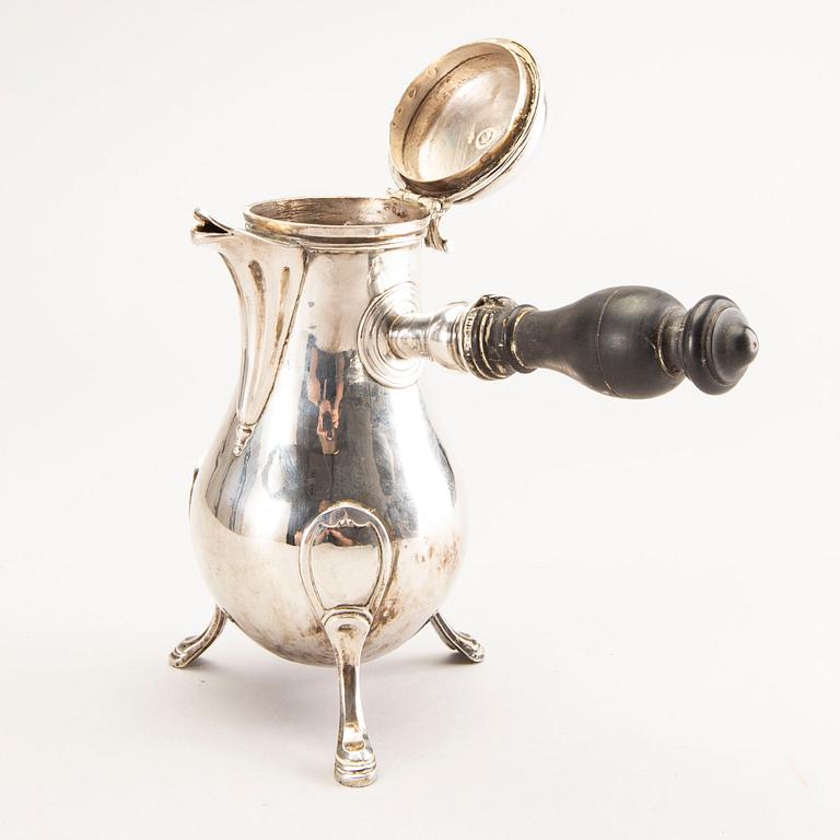 A French late 18th century silver coffee pot.