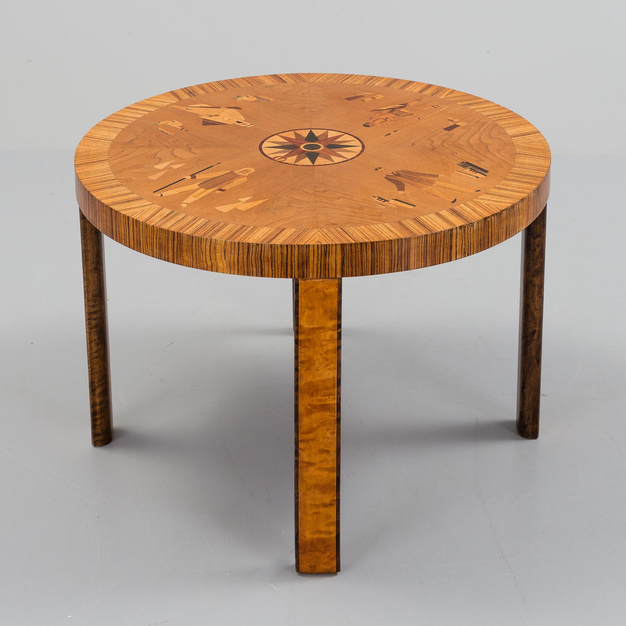 BORD, troligen Birger Ekman, Mjölby Intarsia, 1930-tal.