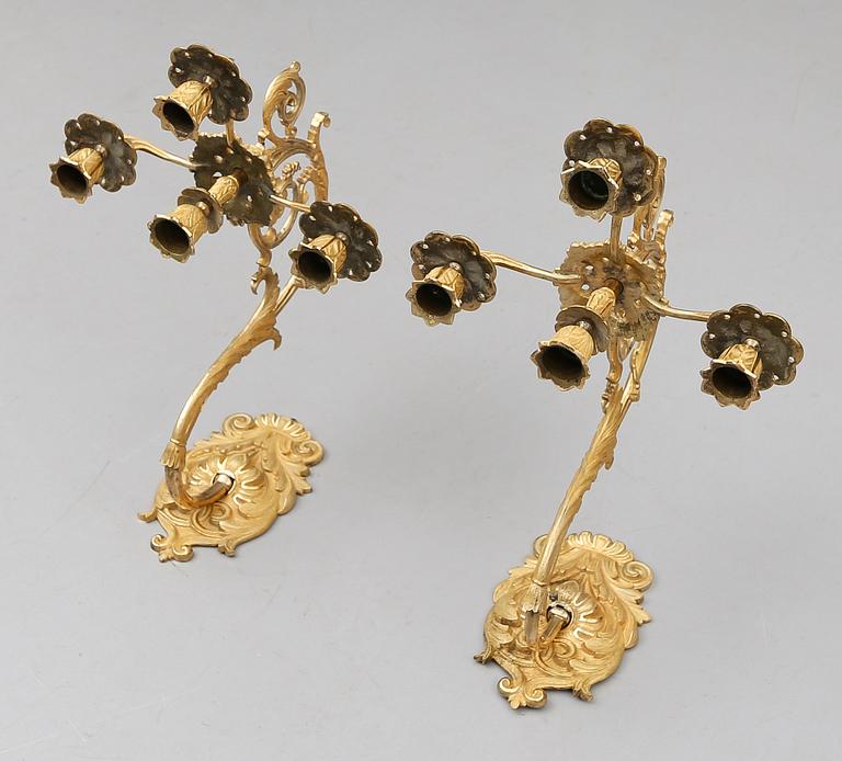 VÄGGAPPLIQUER, 1 par, förgylld brons, senempire, 1800-talets mitt.