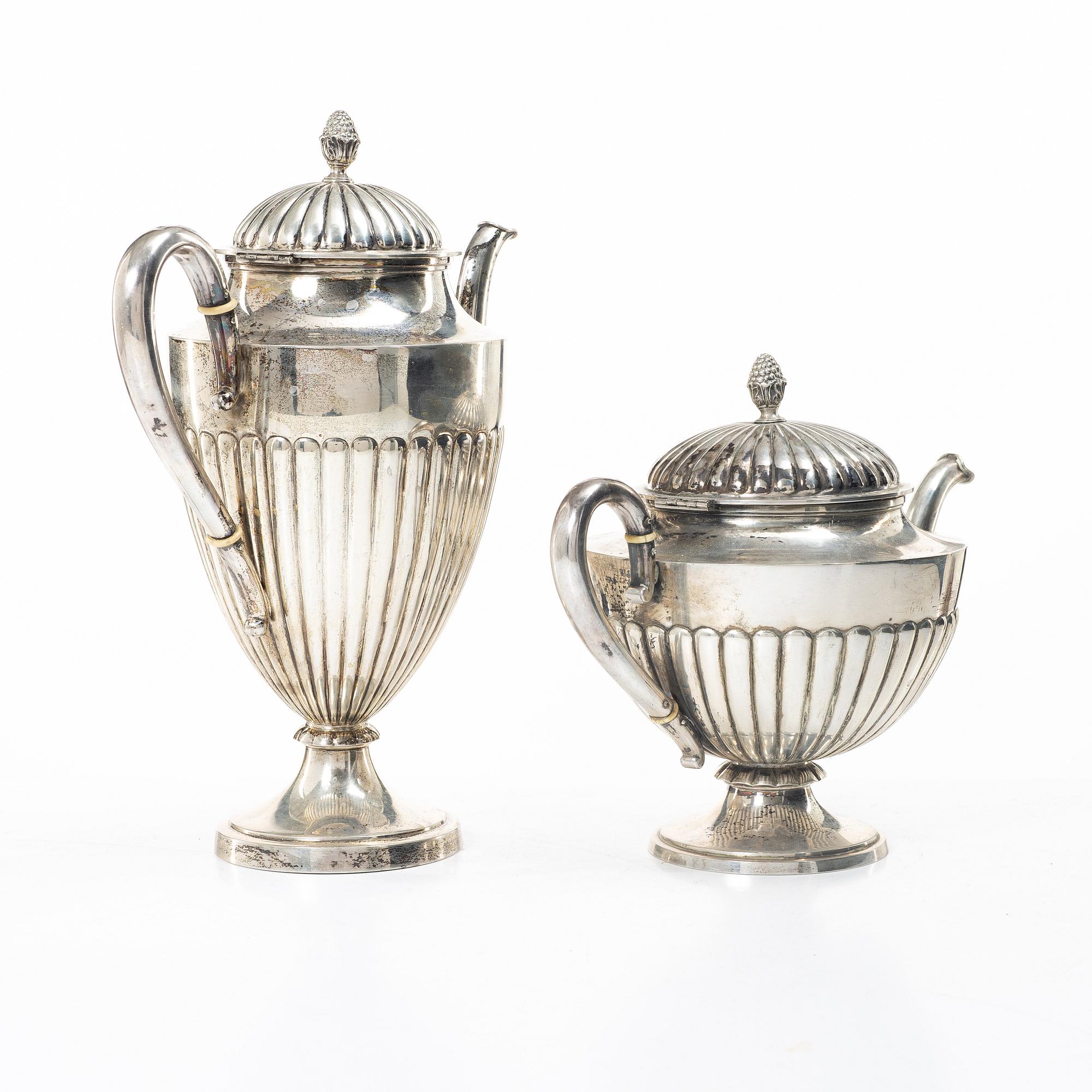 C.G. Hallberg, Tea and coffee service, 4 pieces, silver, Gustavian style, Stockholm 1897–1909.