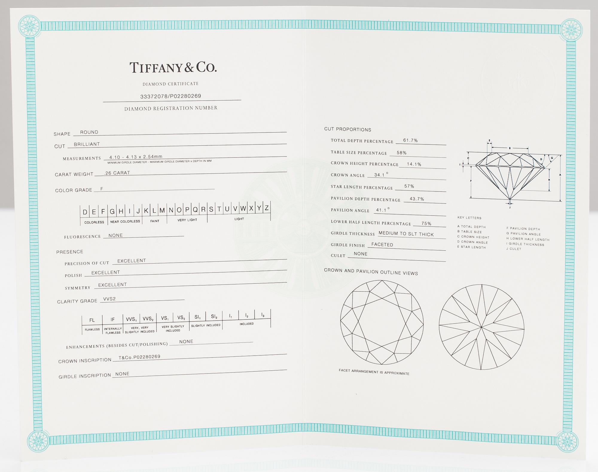 Tiffany & Co, A platinum ring with a ca. 0.26 ct diamond.