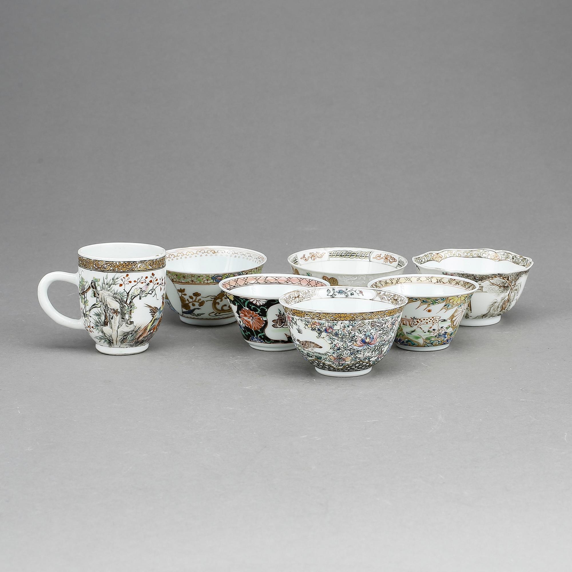 KOPPAR, 7 st, porslin, Kina, 1700-tal.