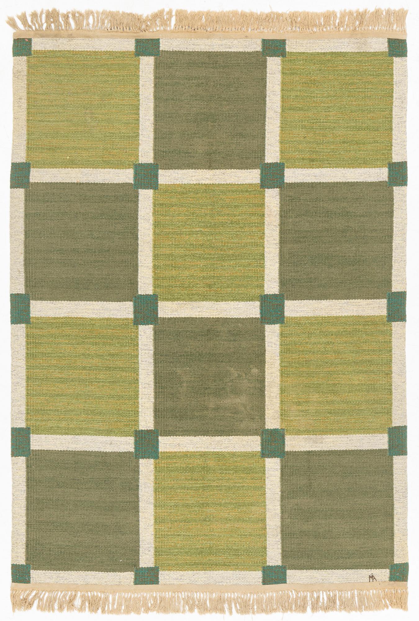 Margareta Åkerberg, matta, rölakan, Gammelstads Handväveri AB, signerad MÅ, 200 x 140 cm.