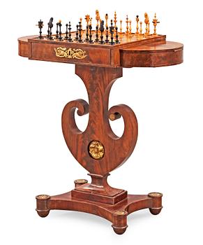 1500. A Swedish Empire mahogny chess table by J Öman, master 1815.