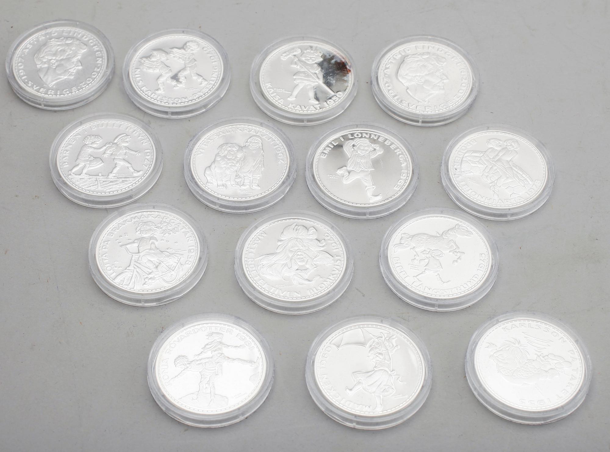 MEDALJER, 14 st, silver, Astrid Lindgren. Vikt ca 378 g.