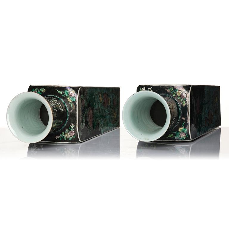 A pair of 'famille noire' vases, Qing dynasty, 19th Century.