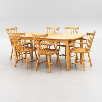 Carl Malmsten, six 'Lilla Åland' chairs, Stolab, 1990-92. Dining table, Stolab, 1989.