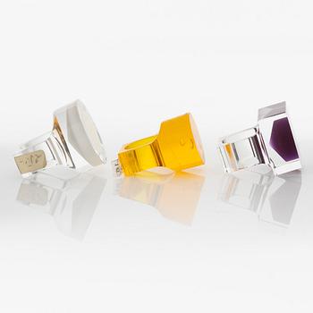 Siv Lagerström, three acrylic plastic rings, 1970s.